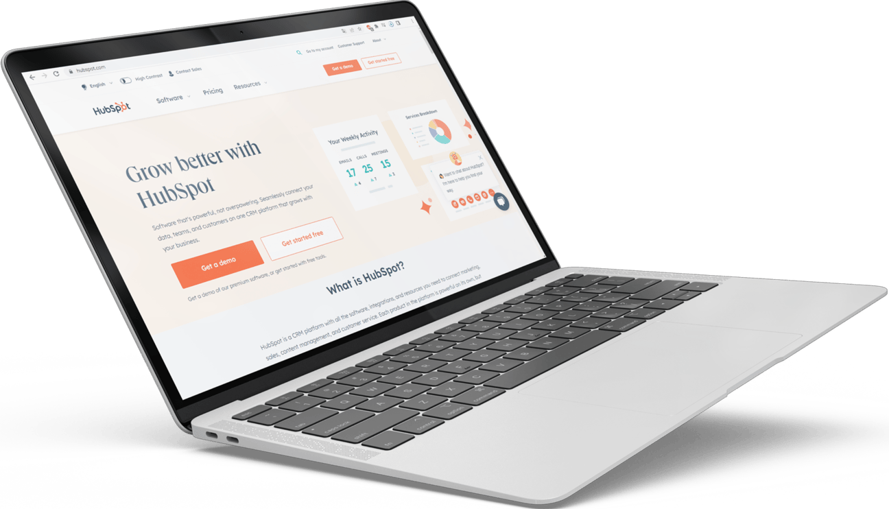 Pantalla de notebook mostrando el la pagina principal de HubSpot