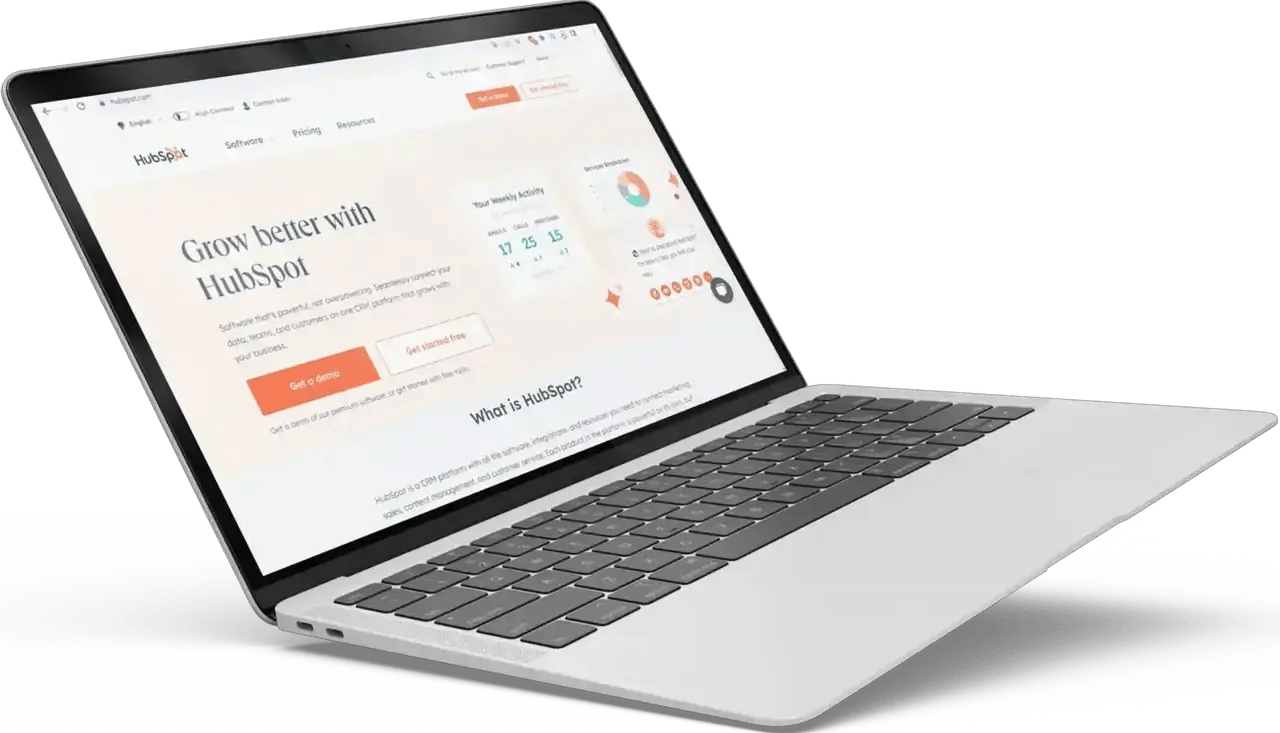 Pantalla de notebook mostrando el la pagina principal de HubSpot