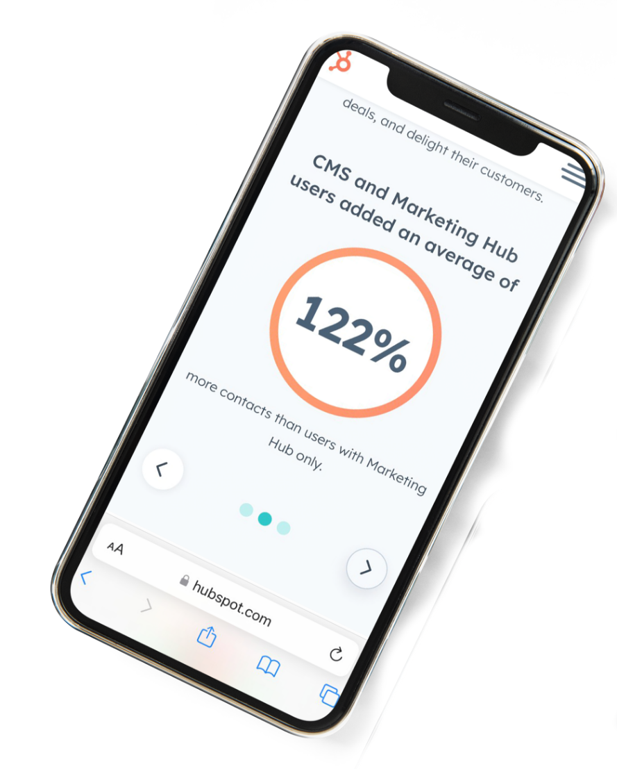 Imagen en celular con pantalla mosntrando una metrica de Casos de exito en HubSpot.